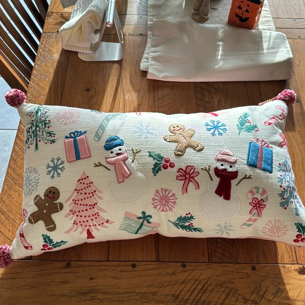 CHRISTMAS PINK CORDUROY PILLOW. NWT
